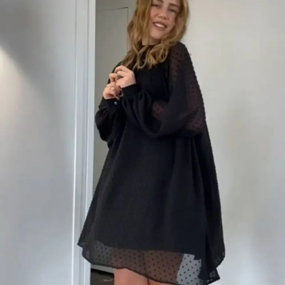 Long Sleeve Wedding Guest Dresses Flowy Chiffon Swiss Dot Casual Midi Dress L